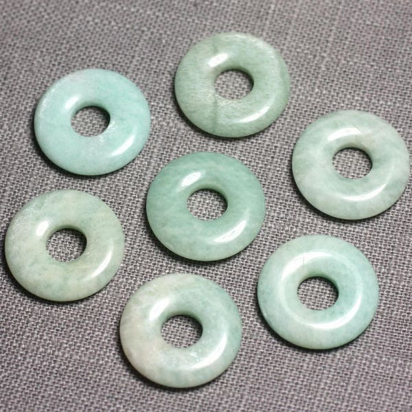 1pc - Stone Pendant Bead - Round Circle Ring Donut Pi 20mm - Amazonite White Green Turquoise - 4558550092069