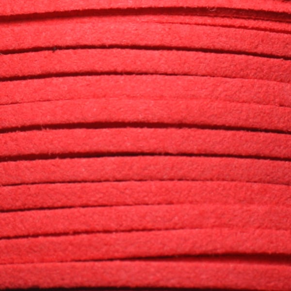 5 metres - Cordon Laniere Suedine Daim 3mm Rouge Fluo Corail - 7427039730624