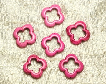 Perles En Pierre Turquoise Synthétique Fleurs 20mm Rouge - Lot De 4 Pièces - Neuf