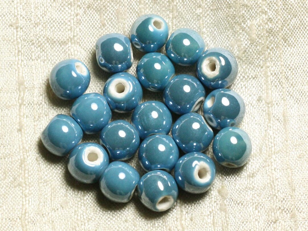 100 Perles En Céramique Porcelaine - 6mm Bleu Turquoise Irisé - Pour Création De Bijoux