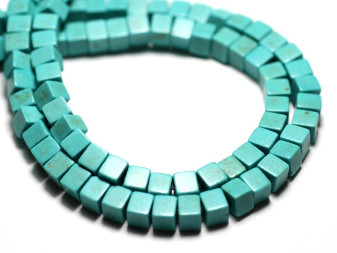 40pc - Reconstituted Synthetic Turquoise Cube Beads 4mm Turquoise Blue ...
