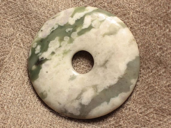 Pendentif Perle Donut En Jade Paix Blanche 40mm - Fait Main, Neuf
