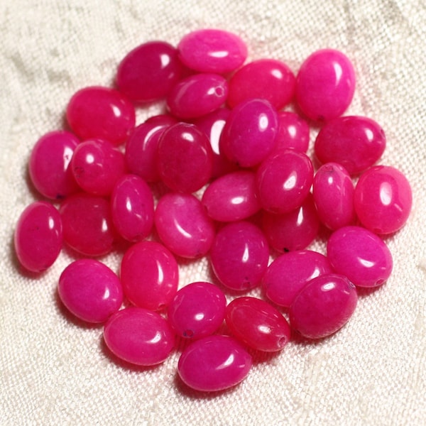 10st - Stenen Kralen - Ovaal Jade 10x8mm Roze Fluo Fuchsia - 4558550082121