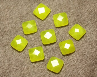 2 Perles Carrées En Jade Facettées 14mm Orange Capucine – Pour Création Bijoux