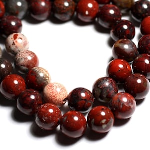 10pc - Brecciated Jasper Stone Beads Brescia Poppy Balls 8mm Red Brown - 7427039742566