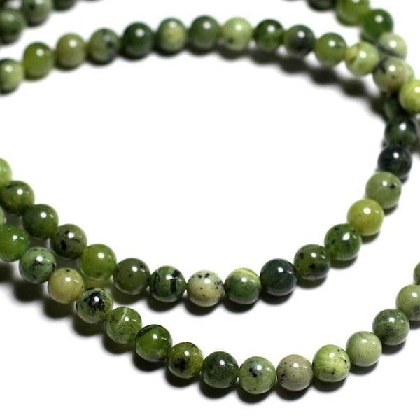 Fil 39cm 65pc environ - Perles Pierre - Jade Nephrite Canada Boules 6mm vert kaki jaune