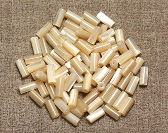 39cm strand, approximately 46 pieces - Shell, Mother-of-Pearl, Tube, Cylinder, and Column Beads, 8x4mm, beige, cream, iridescent white