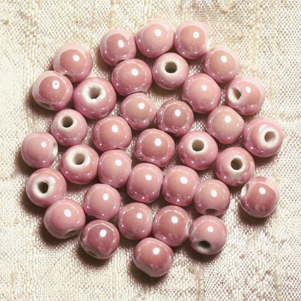 100pc - Perles Ceramique Porcelaine Boules 6mm Rose clair poudre dragée pastel irisé