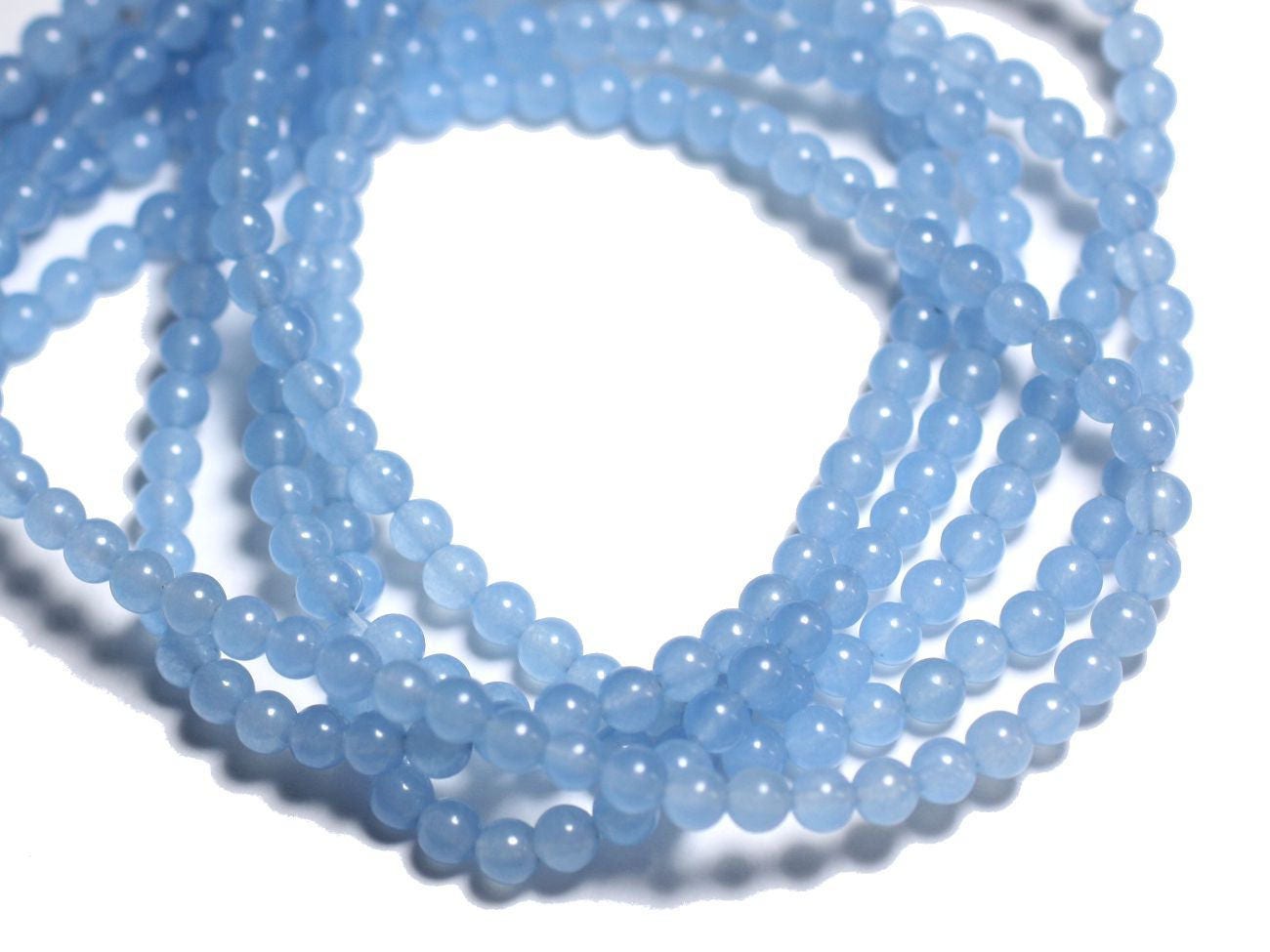Perles De Pierre - Jade Boules 4mm Blanc Transparent - Fil 39cm 92 Pièces Environ - Pour Création Bijoux