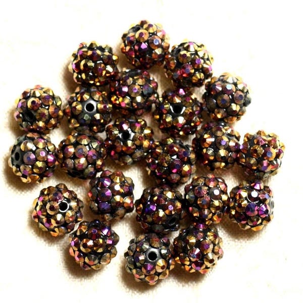 5pc - Perles Shamballas Résine 12x10mm Bronze et Multicolore   4558550006783