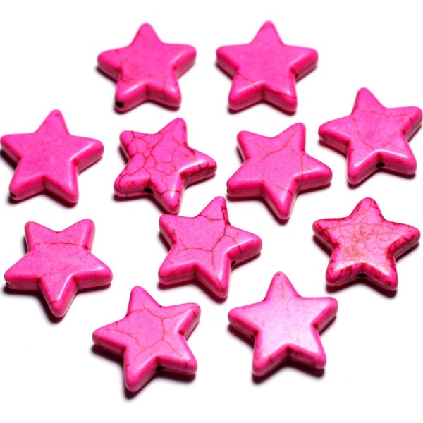 Wire 39cm 13pc env - Pearls of Pierre Turquoise Synthesis Stars 35mm Rose Fluo