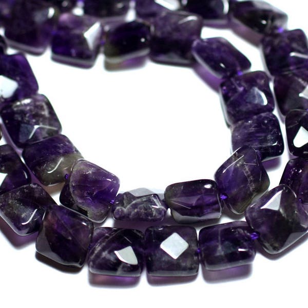 2pc - Stone Beads - Amethyst Faceted Squares 10mm - 8741140007628