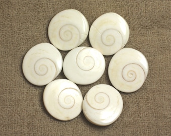 1pc - Perle Coquillage Oeil Sainte Lucie Shiva Ovale 18-22mm blanc beige spirale - 7427039743587