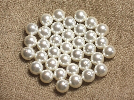 10 Perles En Coquillage Nacré - Boules 8mm Couleur Jaune Doré - Pour Création De Bijoux