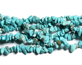 110pc environ - Perles Pierre Turquoise Synthèse Rocailles Chips 5-10mm Bleu - 4558550002693