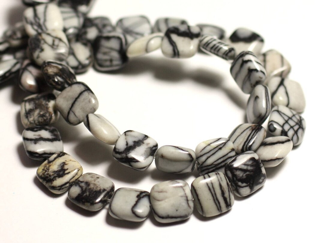 4pc - Stone Beads - Zebra Jasper Square 10mm - 8741140015777