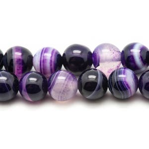 10pc - Agate Stone Beads Balls 8mm Purple Black Mauve White - 7427039745727