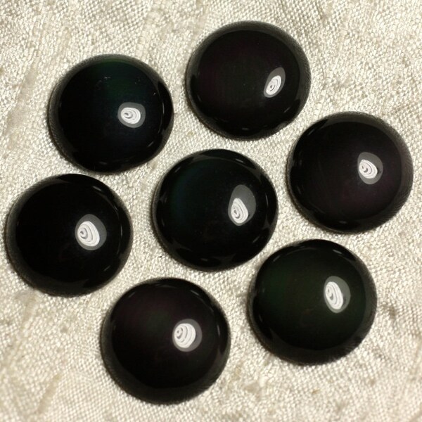 1pc - Stone Cabochon - Black Obsidian and Rainbow Round 20mm 4558550007421