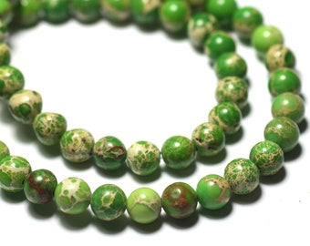 Wire 39cm 46pc approx - Stone Beads - Sedimentary Jasper Balls 8mm Apple green