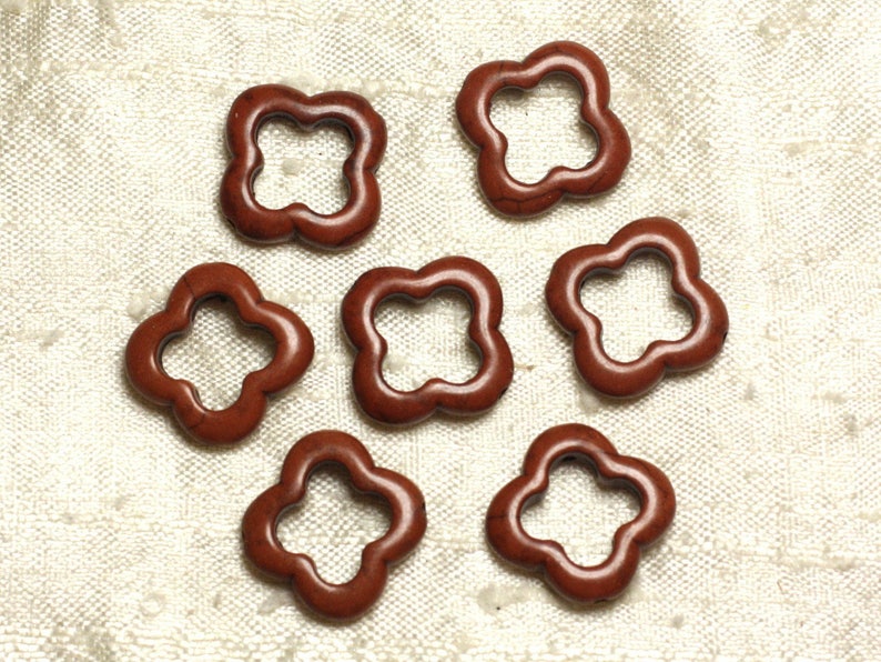 Wire 39cm 18pc env stone beads Turquoise synthetic flower Shamrock 4 leaf 20mm Brown