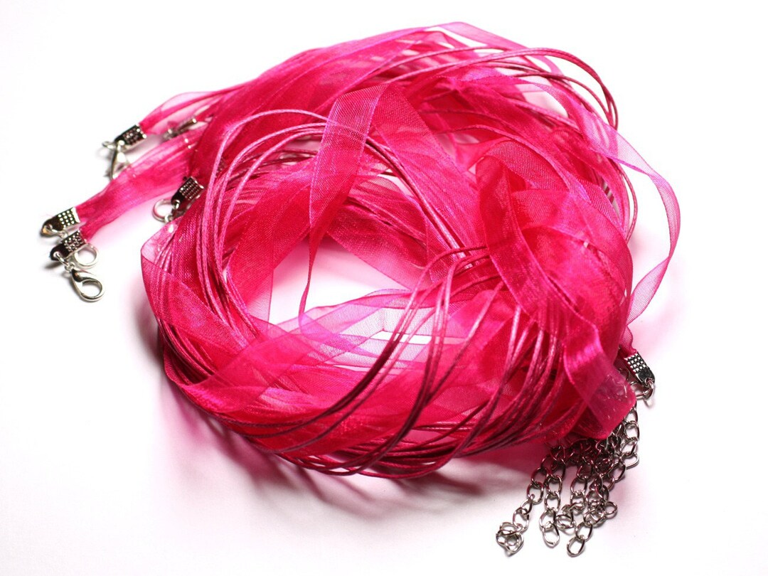 Lot De 10 Colliers Tours De Cou En Organza Et Coton - Blanc - Longueur 47 Cm - Neuf