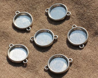 5pc - Supports Connecteurs Cabochons Métal Argenté qualité Rond 16mm   4558550005274