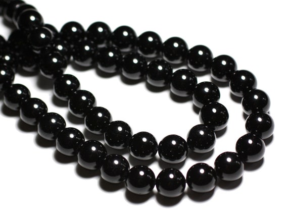 Fil 39cm 48pc env Perles de Pierre Lave noire Boules 8mm