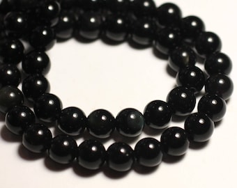 10pc - Black Obsidian Stone Beads Rainbow Balls 8mm - 7427039742351