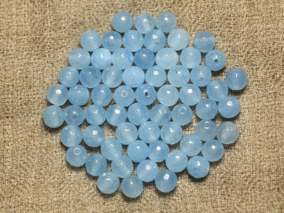 20pc Jade Stone Beads Faceted Balls 6mm Light Sky Blue