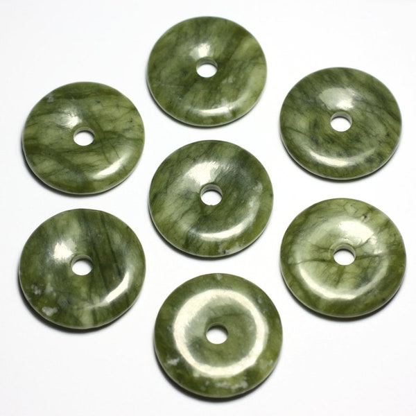 1pc - Perle Pendentif Pierre Rond Cercle Anneau Donut Pi 30mm Jade Naturel vert kaki - 7427039743679
