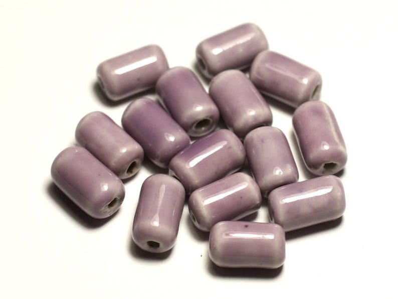 6pc Perles Céramique Porcelaine Tubes 14mm Rose Mauve 8741140017832 image 1