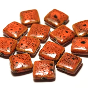 5pc - Square Porcelain Ceramic Beads 16-18mm Mottled Orange - 8741140017108