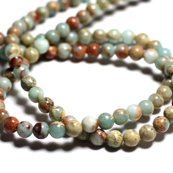 String 39cm 65pc approx - Stone Beads - Aqua Terra Sedimentary Jasper - 6mm Balls - Blue Turquoise Beige