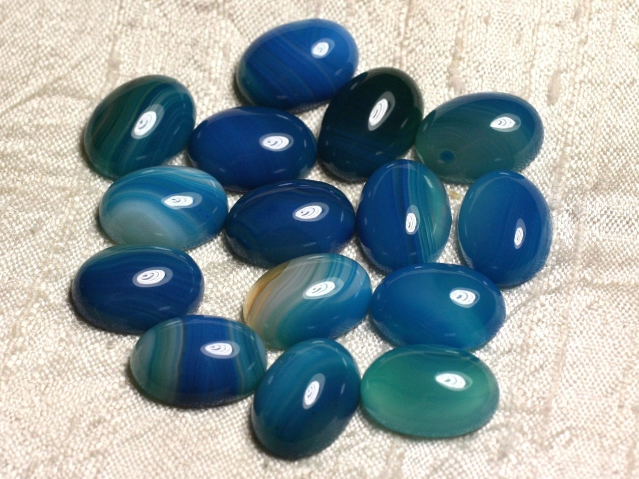 Cabochon En Agate Ovale 18x13mm - Blanc Bleu Turquoise - Neuf - Pour Création Bijoux