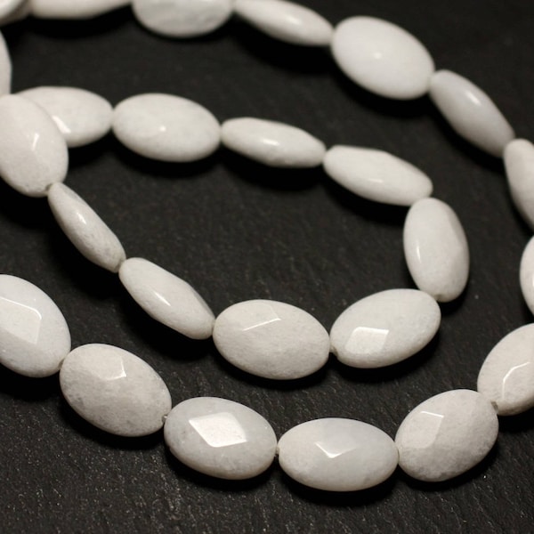 4pc - Perles de Pierre - Jade Ovales Facettés 14x10mm Blanc - 8741140021068