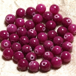 Filo da 39 cm, circa 62 pezzi - Perle di pietra di giada, palline da 6 mm, rosa, fucsia, rubino, lampone
