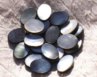 2pc - Natural mother-of-pearl shell beads Oval 18x13mm white gray black iridescent - 7427039738897