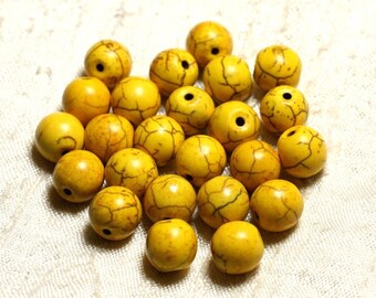 10pc - Perles Turquoise Synthèse Boules 10mm Jaune   4558550028488