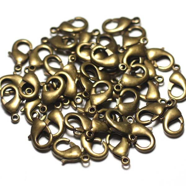 100pc - Fermoirs Mousquetons 15mm Métal Bronze Qualité - 8741140010505