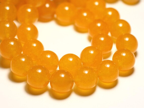 20 Perles En Pierre Jade Jaune-orange Safran 6mm - Neuf - Pour Création Bijoux