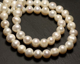 4pc - Natural Cultured Freshwater Pearls Round Olive Oval 8-10mm Iridescent White - 7427039738705