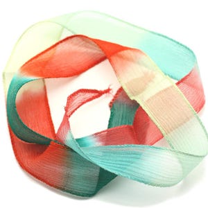 1pc - Hand-dyed Silk Ribbon Necklace 85 x 2.5cm Yellow, Orange, Turquoise Blue (ref SOIE179) 4558550001825
