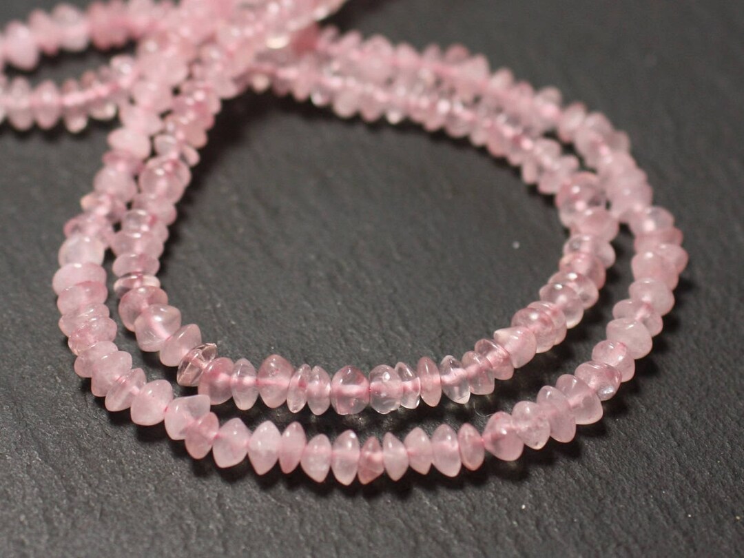 20 Perles En Quartz Rose Rondelles 4-5mm Rose Clair - Neuf, Lot Pour Création Bijoux