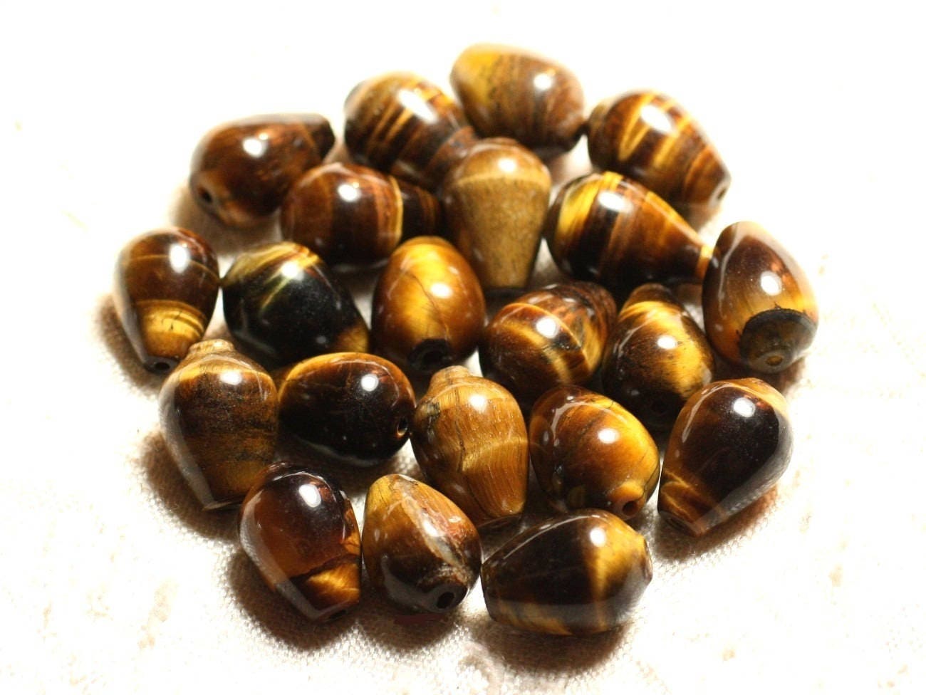 2pc - Stone Beads - Tiger Eye Round Drops 14x10mm