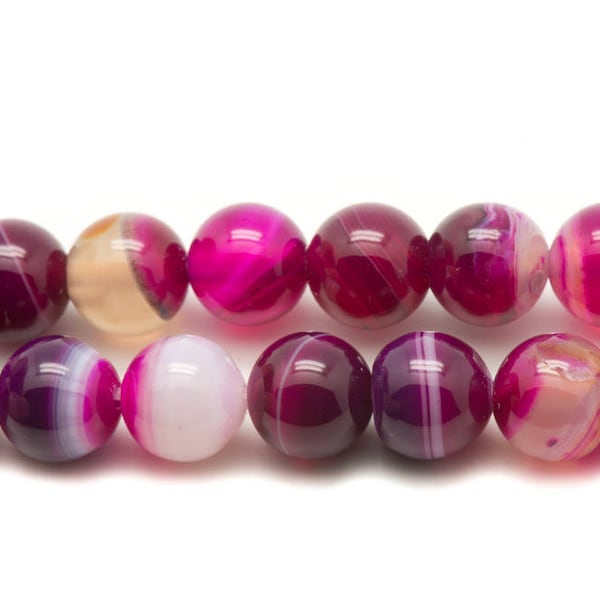 Fil 39cm 62pc environ - Perles Pierre Agate Boules 6mm Rose fuchsia magenta violet