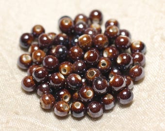 20 Perles Céramique Porcelaine 6mm Jaune Irisé - Neuf, Pour Création Bijoux