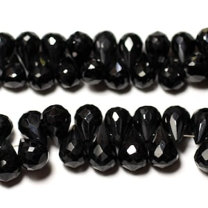 Strand 20cm 80pc approx - Stone Beads - Black Spinel Faceted Drops 8-10mm