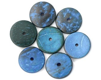 10 Stück - Kokosnussholzperlen Rondellen 25 mm Blau - 4558550001283