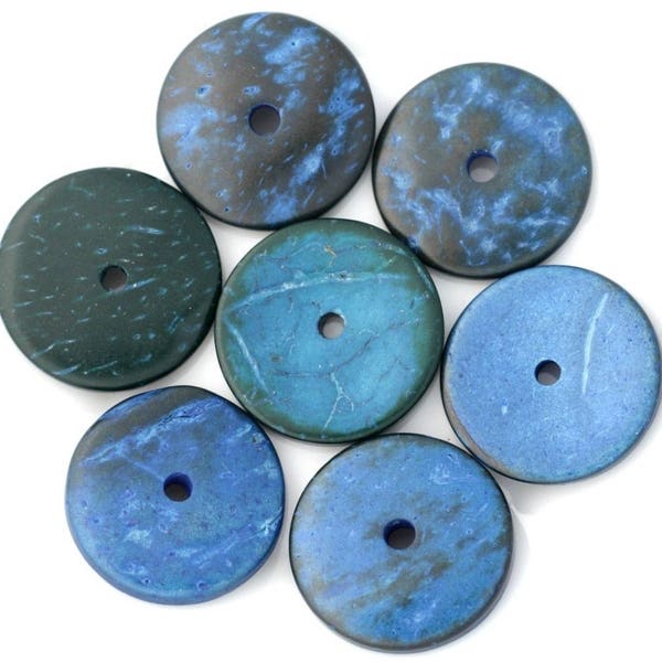 10pc - Coconut Wood Beads Rondelle 25mm Blue - 4558550001283