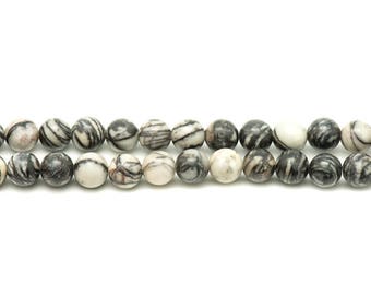 Wire 39cm 93pc approx - Stone Beads - Jasper Zebra Balls 4mm